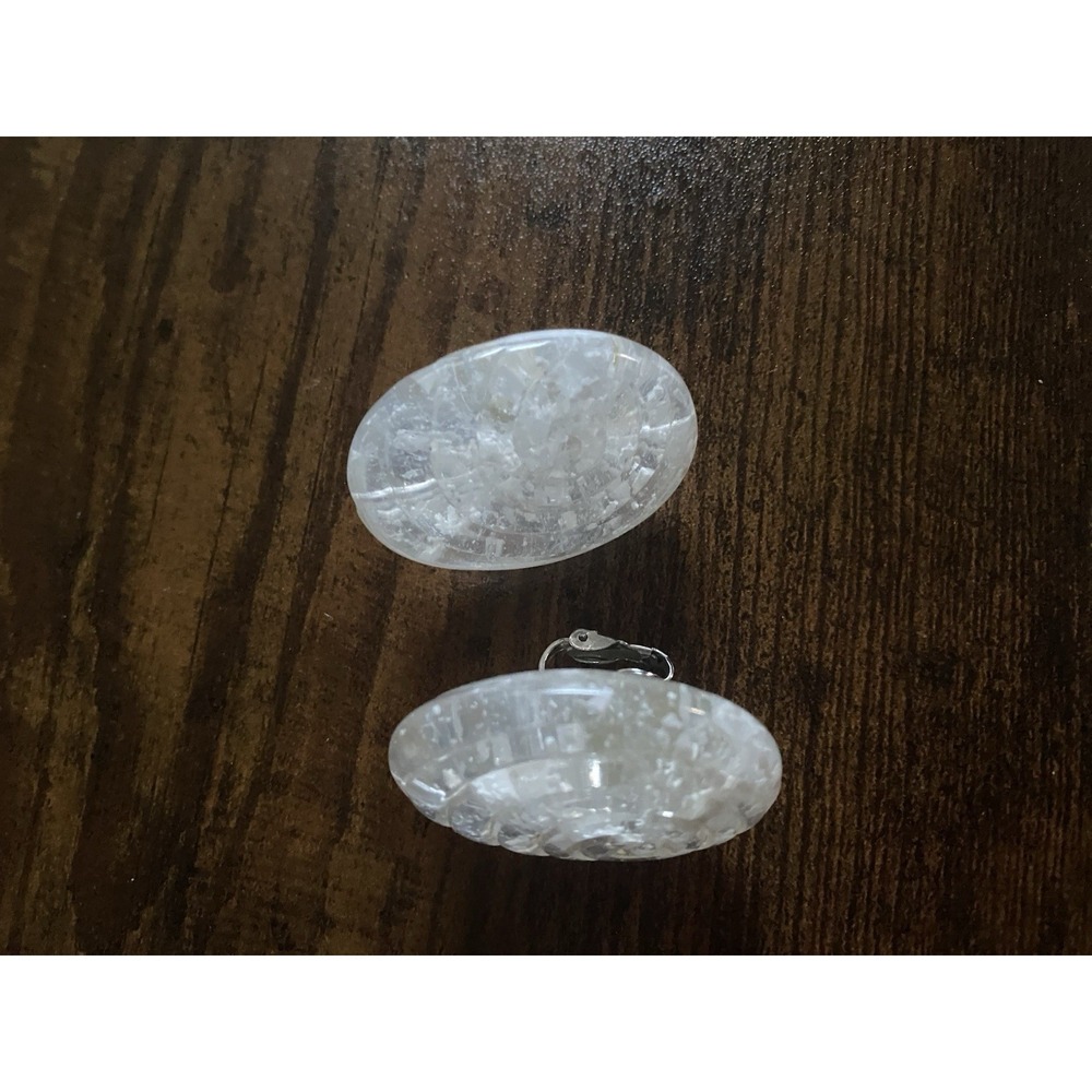 Vintage Clear White Lucite Clip On Earrings